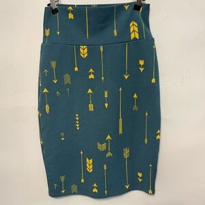 LulaRoe XS skirt pencil Cassie at the knee Arrow rare Design- yellow and grey